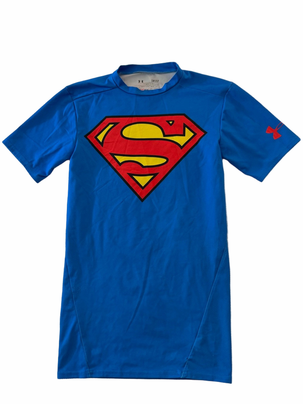 Under Armour Blue Superman Athletic Compression Short Sleeve Tee Top Shirt